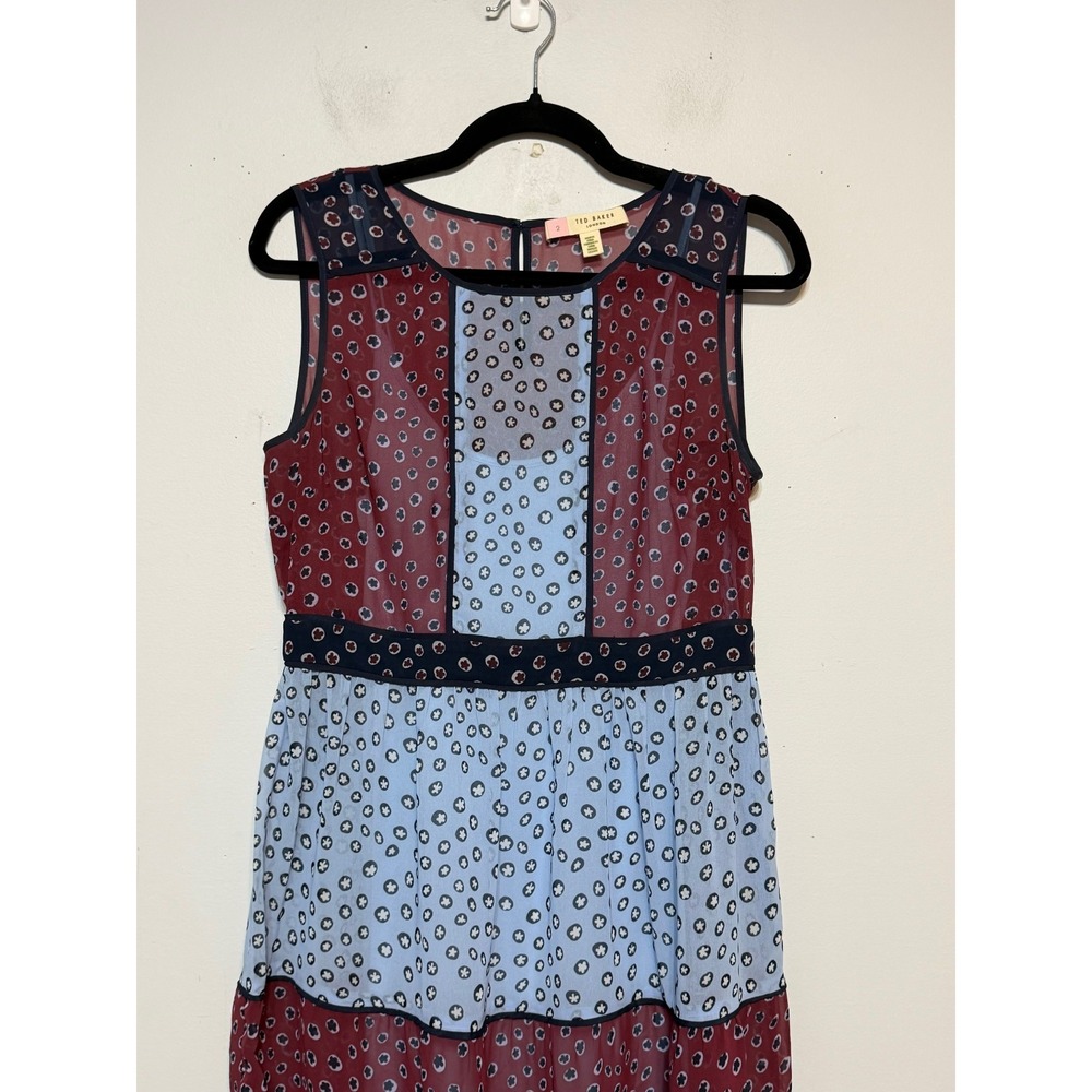 Ted Baker London Colorblock Floral Chiffon Midi Dress Women Sz 2 Old Money Chic - Picture 3 of 8